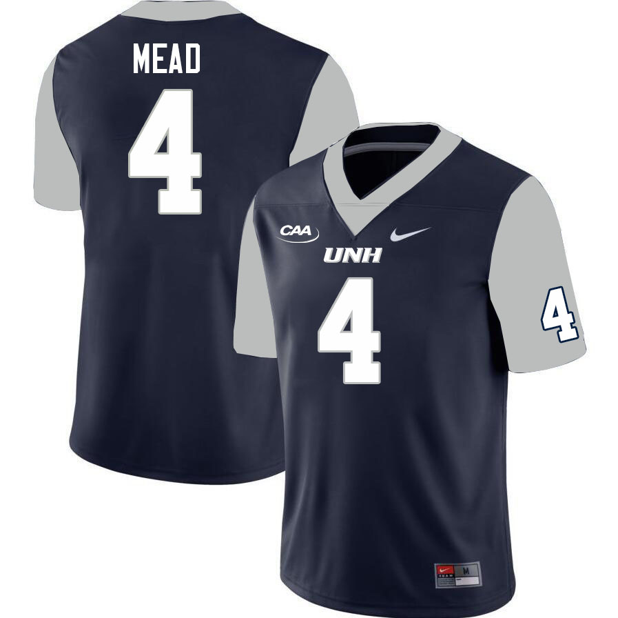 New Hampshire Wildcats #4 Caleb Mead College Football Jerseys Stitched Sale-Navy